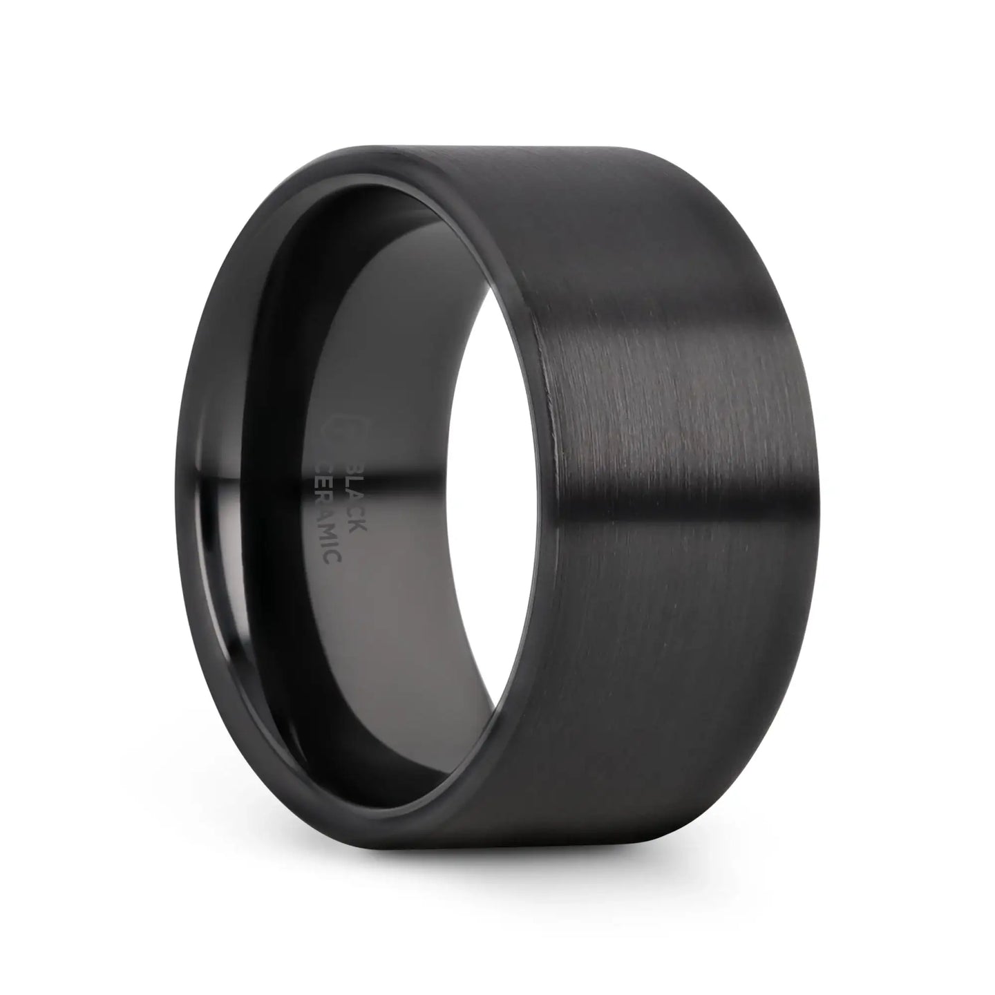 DRAKON Flat Pipe Cut Brush Finished Black Ceramic Wedding Band - 2mm - 12mm - Larson Jewelers