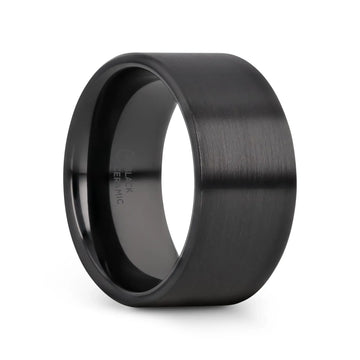 DRAKON Flat Pipe Cut Brush Finished Black Ceramic Wedding Band - 2mm - 12mm - Larson Jewelers