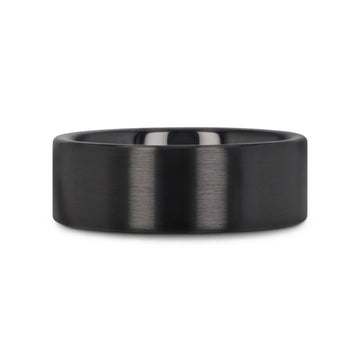 DRAKON Flat Pipe Cut Brush Finished Black Ceramic Wedding Band - 2mm - 12mm - Larson Jewelers