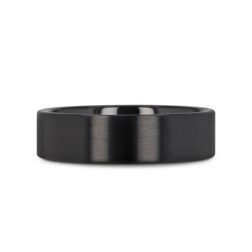 DRAKON Flat Pipe Cut Brush Finished Black Ceramic Wedding Band - 2mm - 12mm - Larson Jewelers