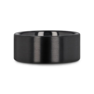 DRAKON Flat Pipe Cut Brush Finished Black Ceramic Wedding Band - 2mm - 12mm - Larson Jewelers