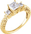 FLORA Three Princess Cut Settings Lab Diamond Engagement Ring with Filagree Pattern in 14K Yellow Gold