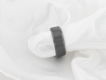 ELYSIAN Black Titanium Ring with Polished Beveled Edges and Brushed Center – 8mm - Larson Jewelers
