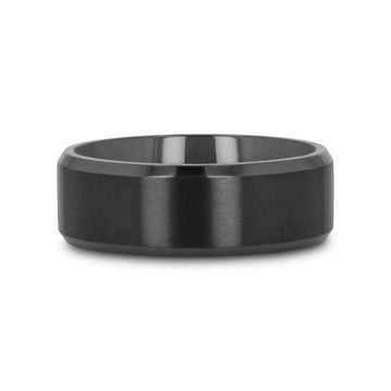 Video thumbnail of ELYSIAN black titanium ring rotating to show beveled edges and brushed finish, 8mm