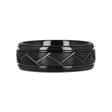 ENIGMA Domed Black Tungsten Ring with Brushed Cross Alternating Diagonal Cuts Pattern – 8mm - Larson Jewelers