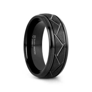 ENIGMA Domed Black Tungsten Ring with Brushed Cross Alternating Diagonal Cuts Pattern – 8mm - Larson Jewelers