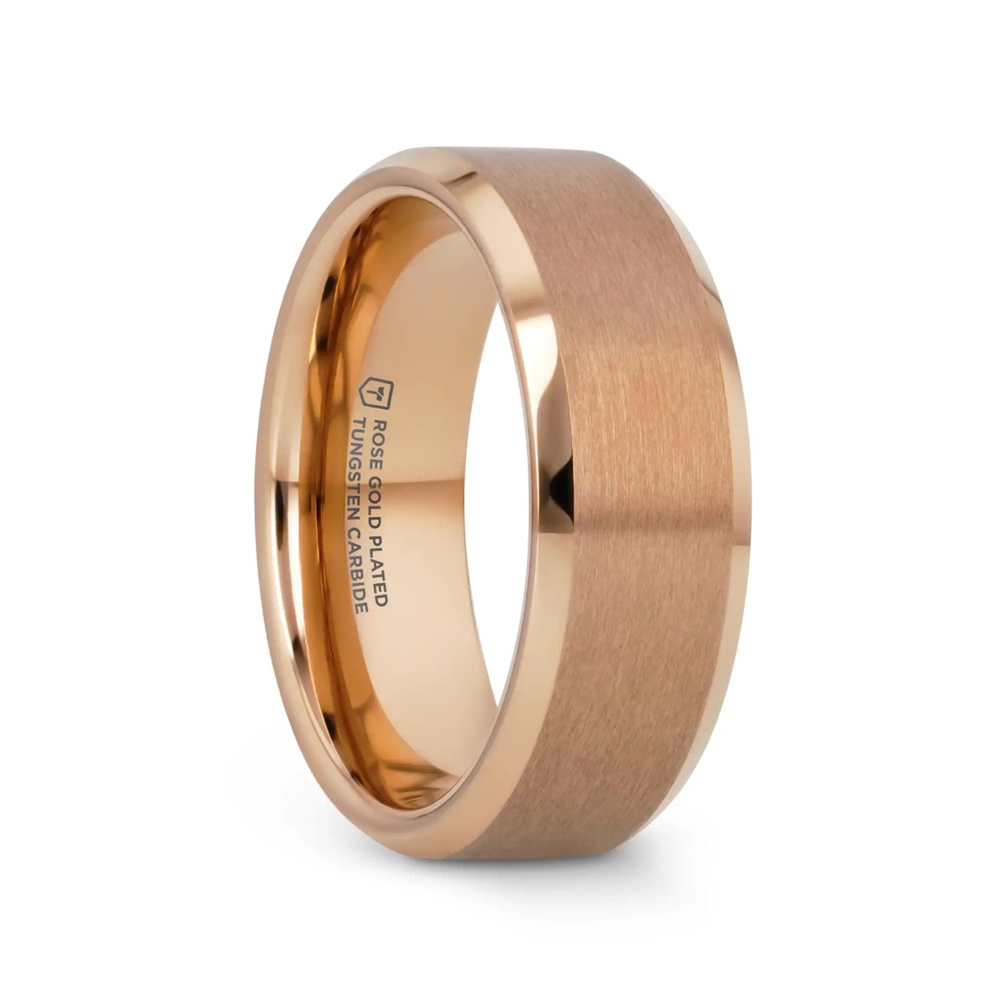 EROS Rose Gold Tungsten Wedding Band for Men with Beveled Edges – 8mm - Larson Jewelers