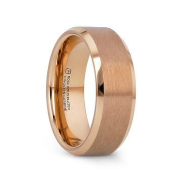 EROS Rose Gold Tungsten Wedding Band for Men with Beveled Edges – 8mm - Larson Jewelers