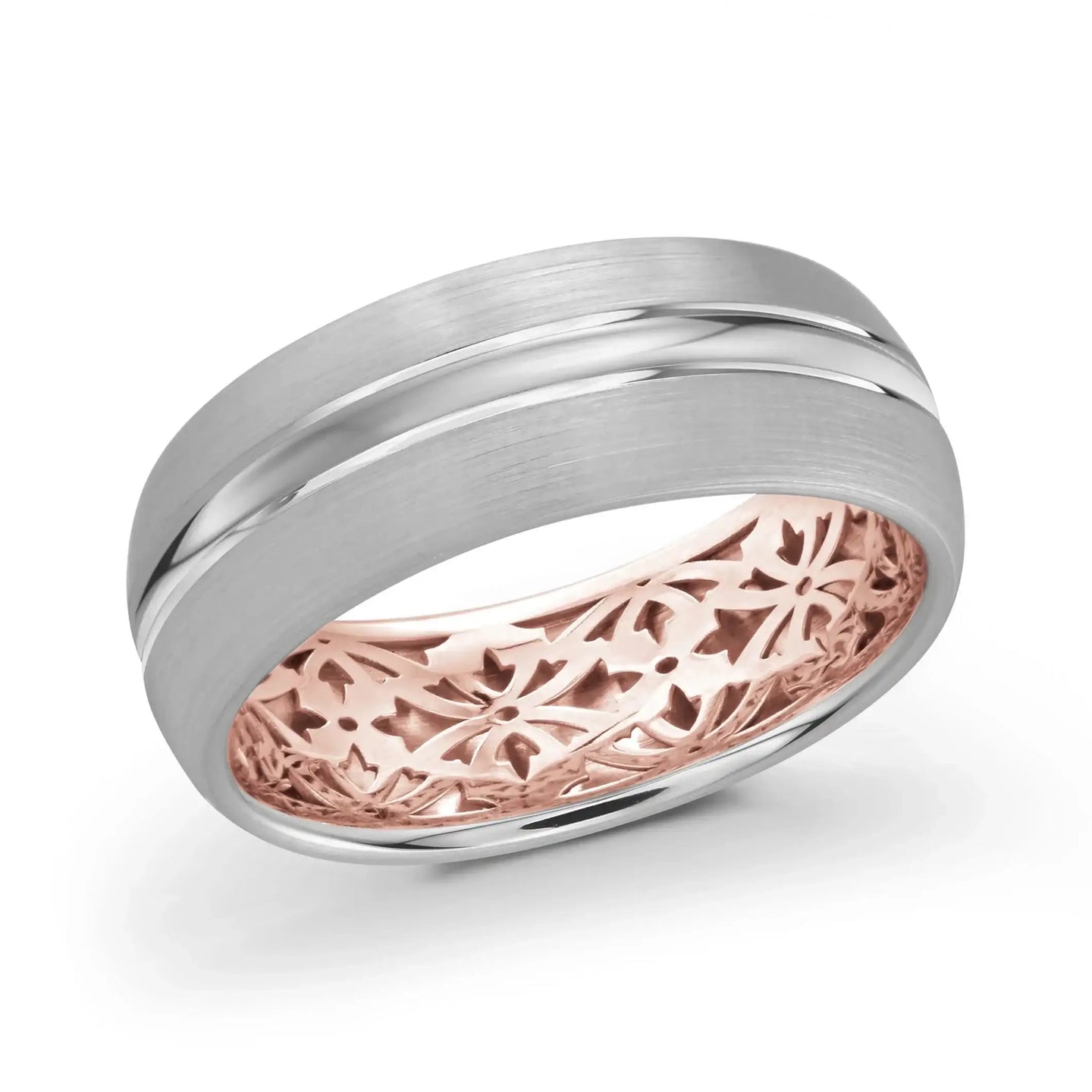 14K White Gold with Pink Highlights and 14K Rose Gold Ring from the Precision Collection by Malo