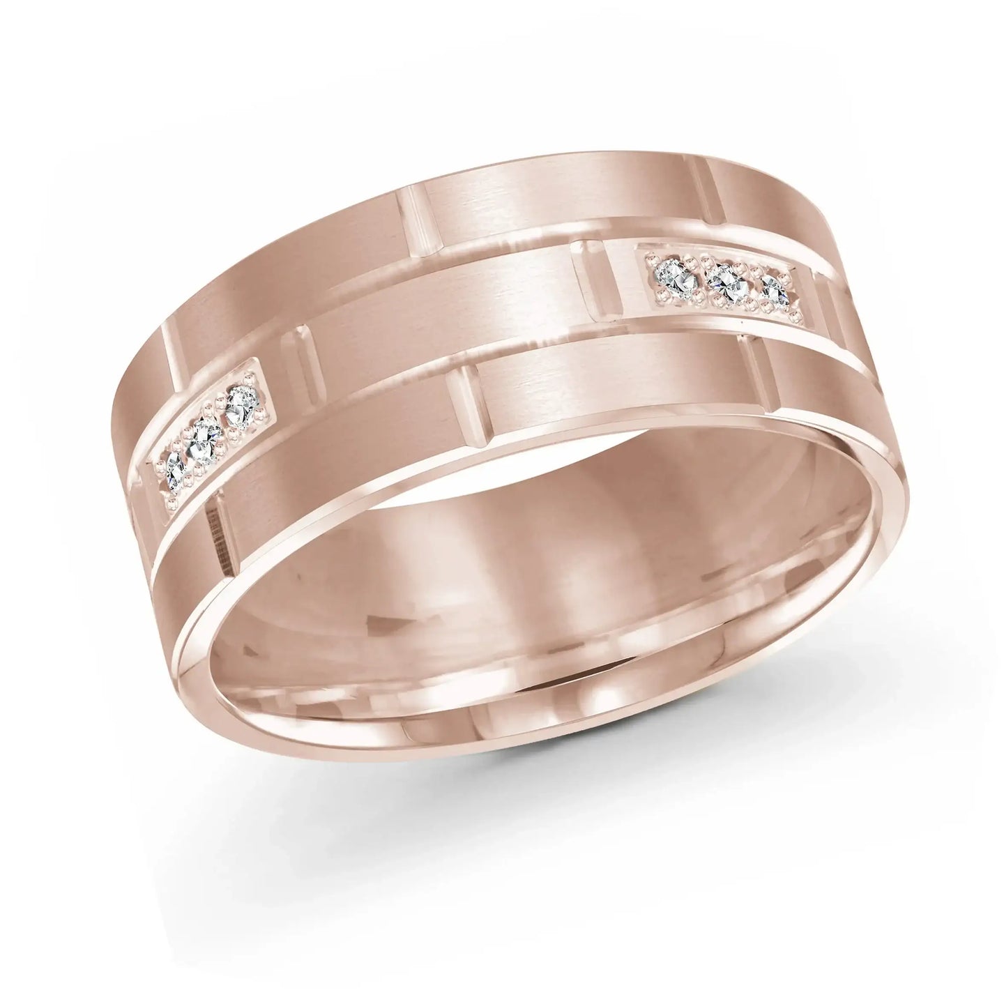 14K Rose Gold with Inlaid Diamonds Ring from the Executif Collection by Malo