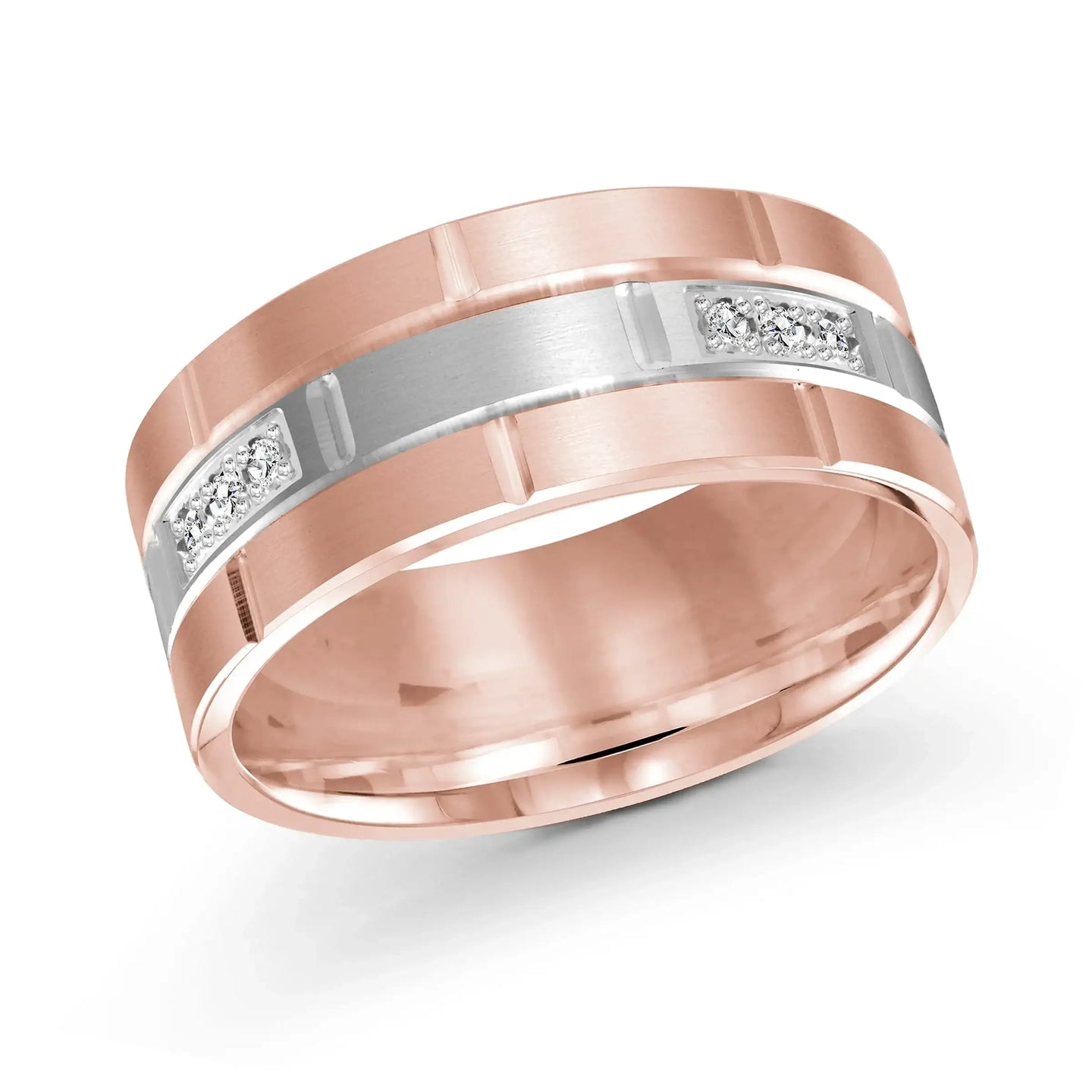 14K Rose Gold with 14K White Gold and Inlaid Diamonds Ring from the Executif Collection by Malo