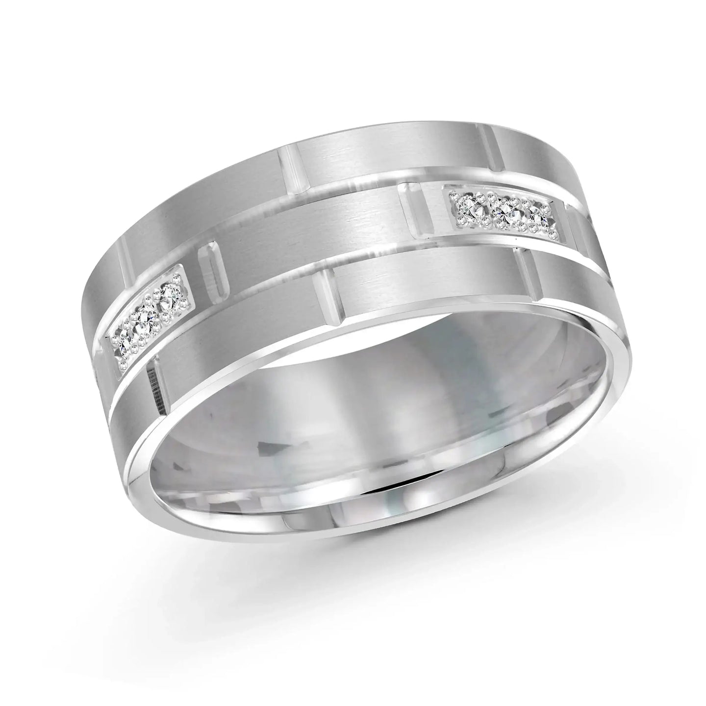 14K White Gold with Inlaid Diamonds Ring from the Executif Collection by Malo
