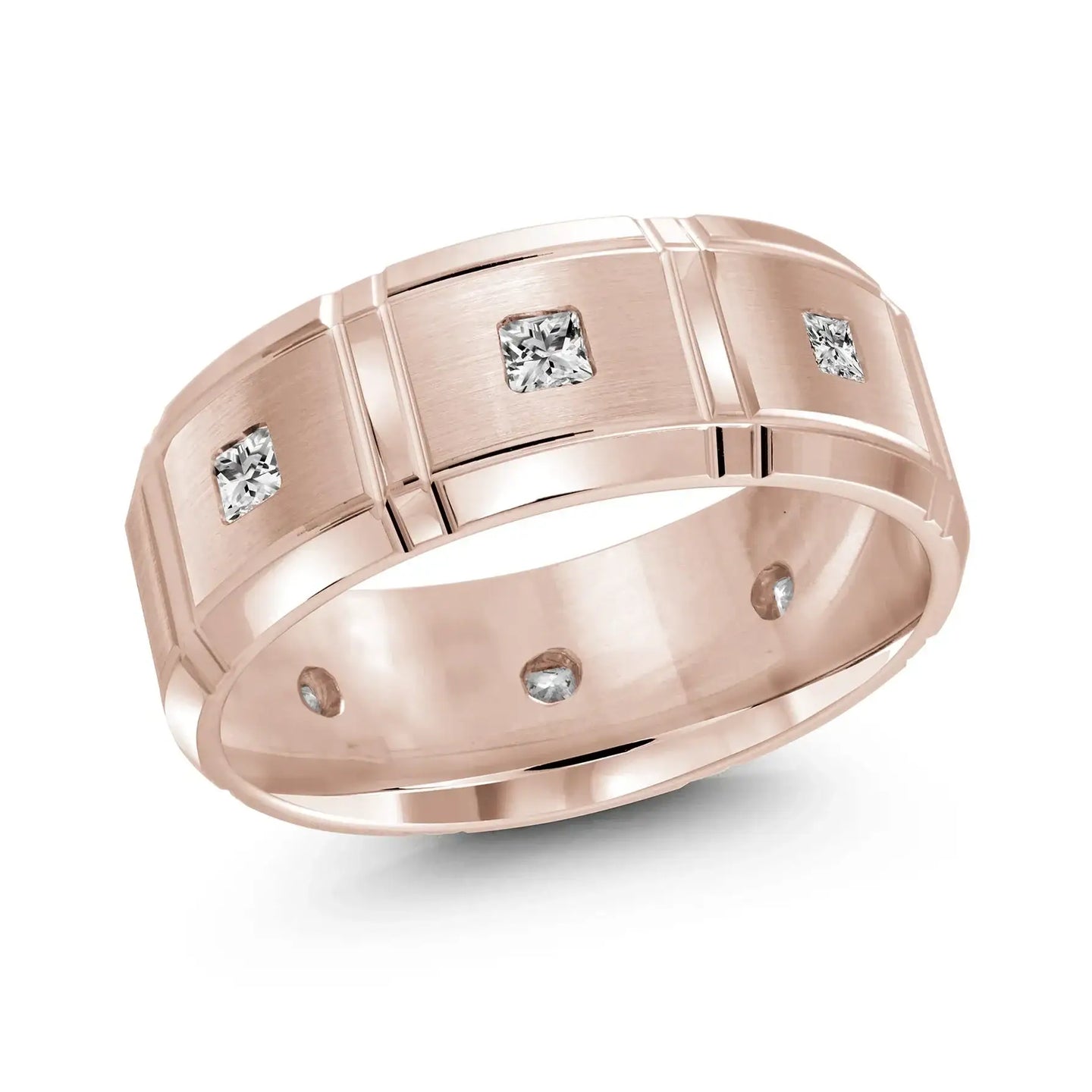 14K Rose Gold with Inlaid Diamonds Ring from the Executif Collection by Malo