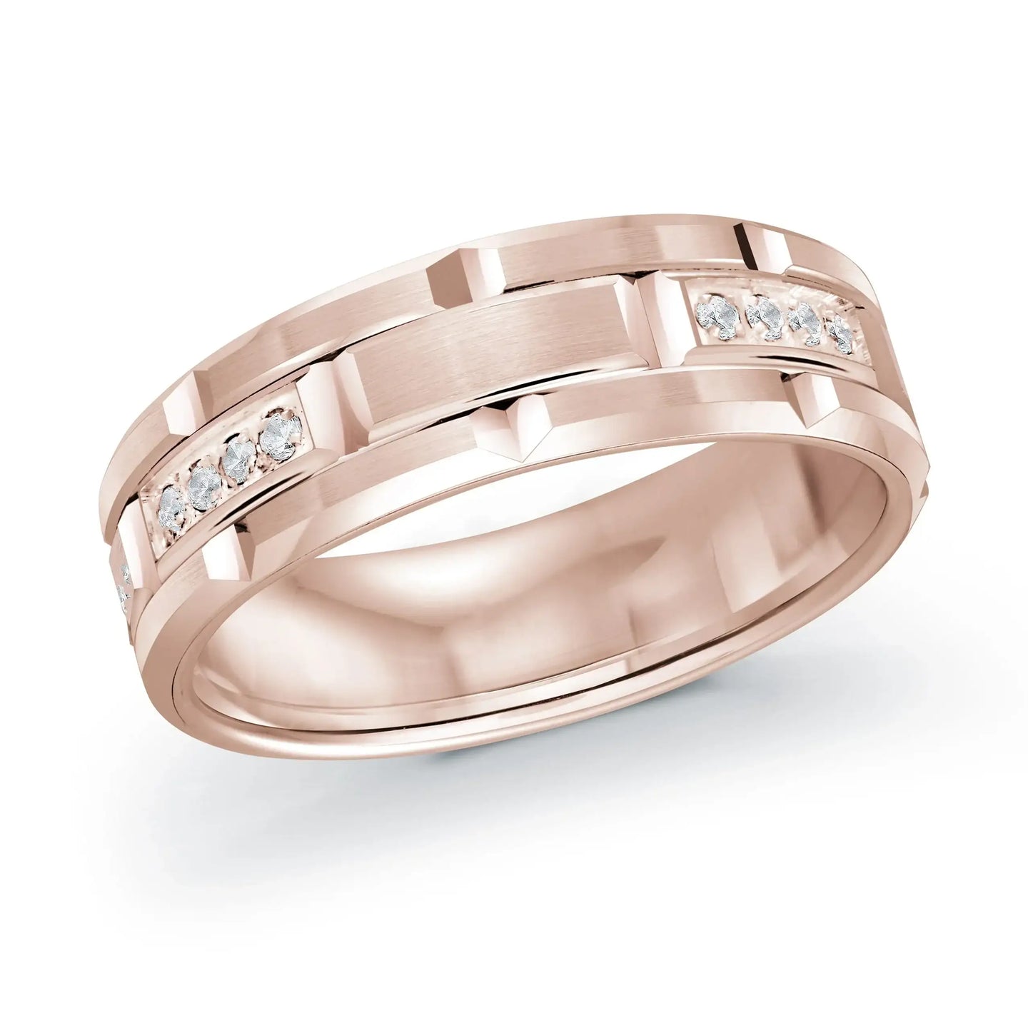 14K Rose Gold with Inlaid Diamonds Ring from the Executif Collection by Malo