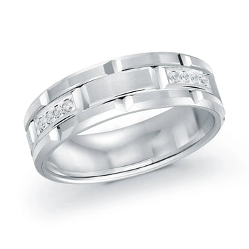 14K White Gold with Inlaid Diamonds Ring from the Executif Collection by Malo