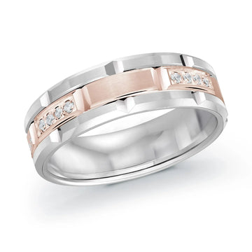 14K White Gold with 14K Rose Gold and Inlaid Diamonds Ring from the Executif Collection by Malo