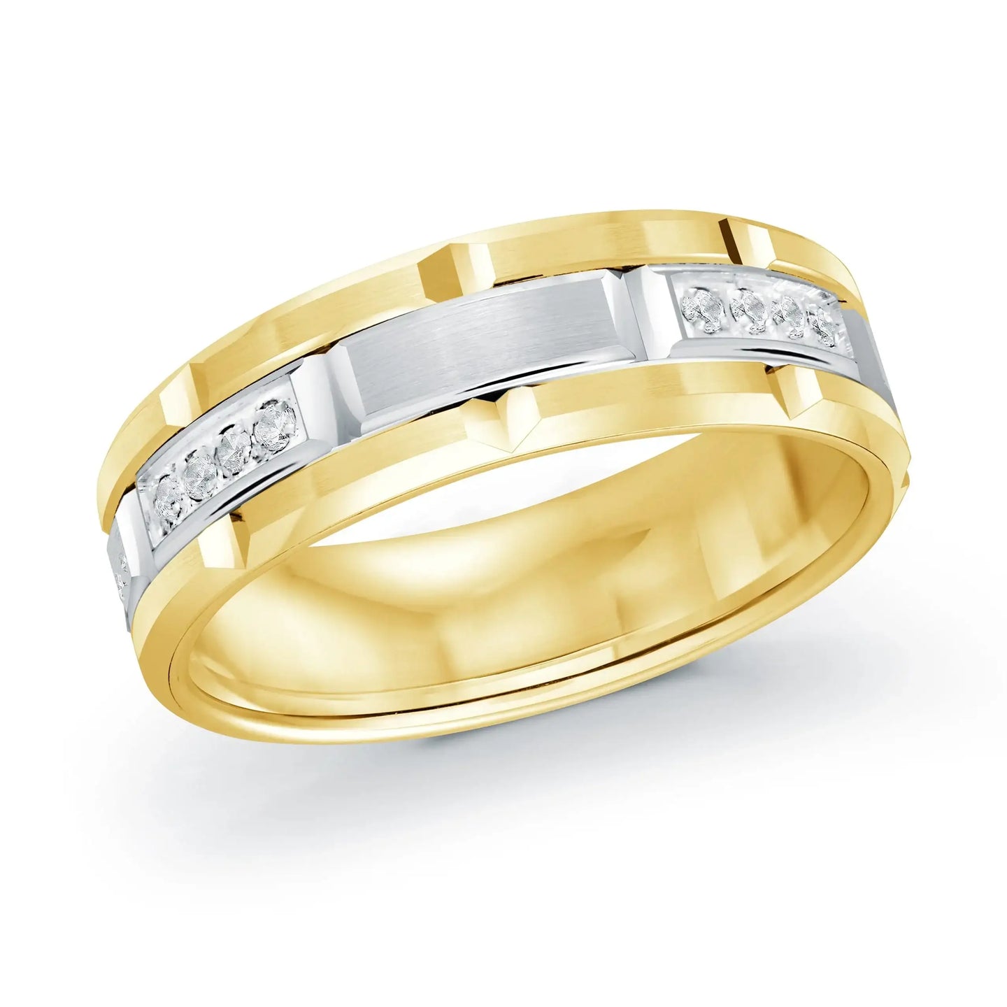 14K Yellow Gold with 14K White Gold and Inlaid Diamonds Ring from the Executif Collection by Malo