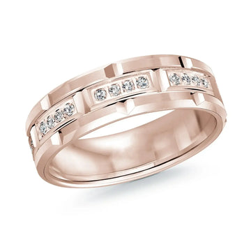 14K Rose Gold with Inlaid Diamonds Ring from the Executif Collection by Malo