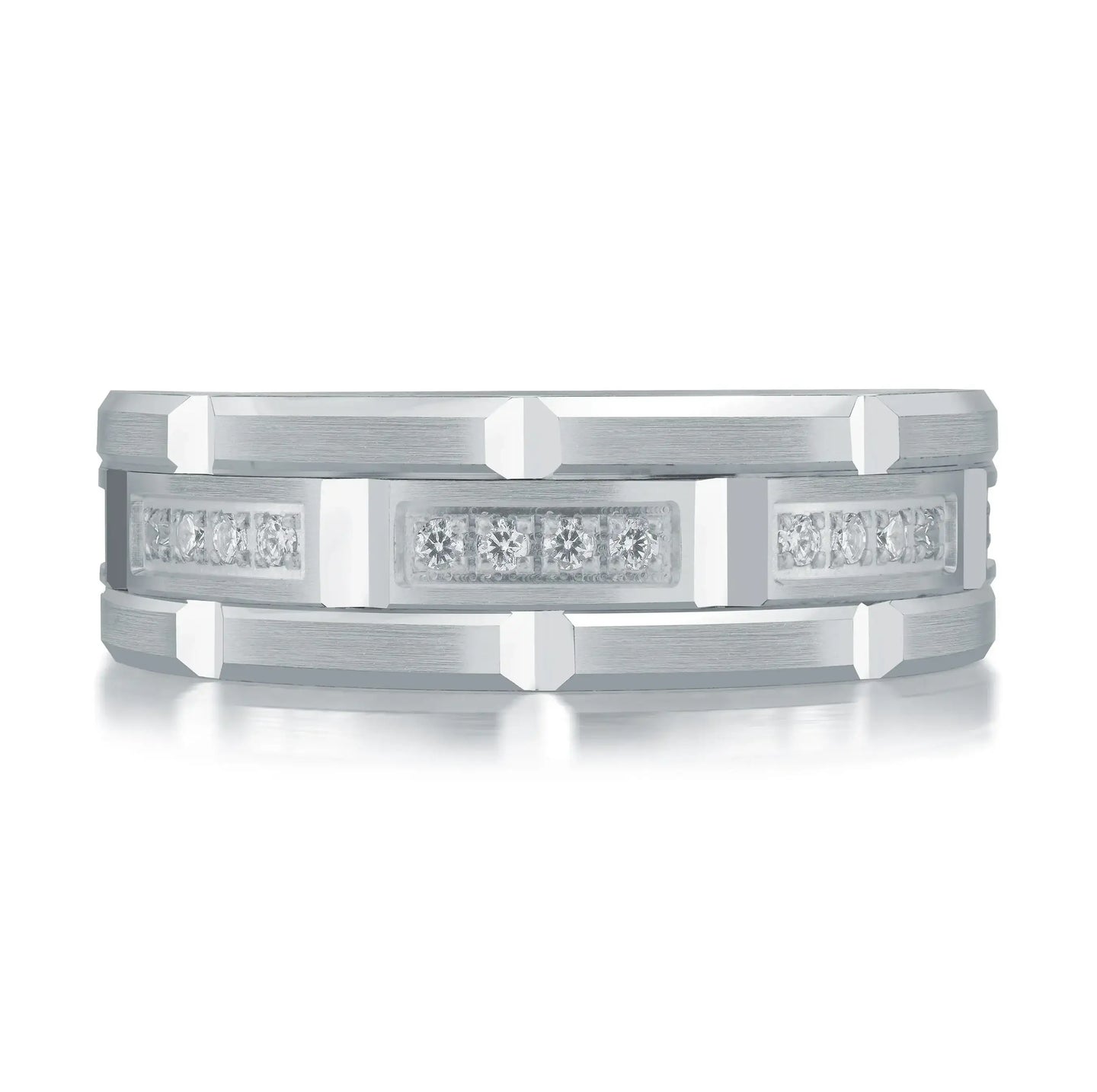 14K White Gold with Inlaid Diamonds Ring from the Executif Collection by Malo
