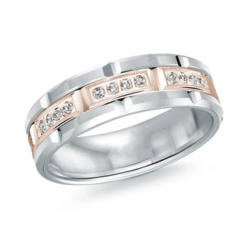 14K White Gold with 14K Rose Gold and Inlaid Diamonds Ring from the Executif Collection by Malo