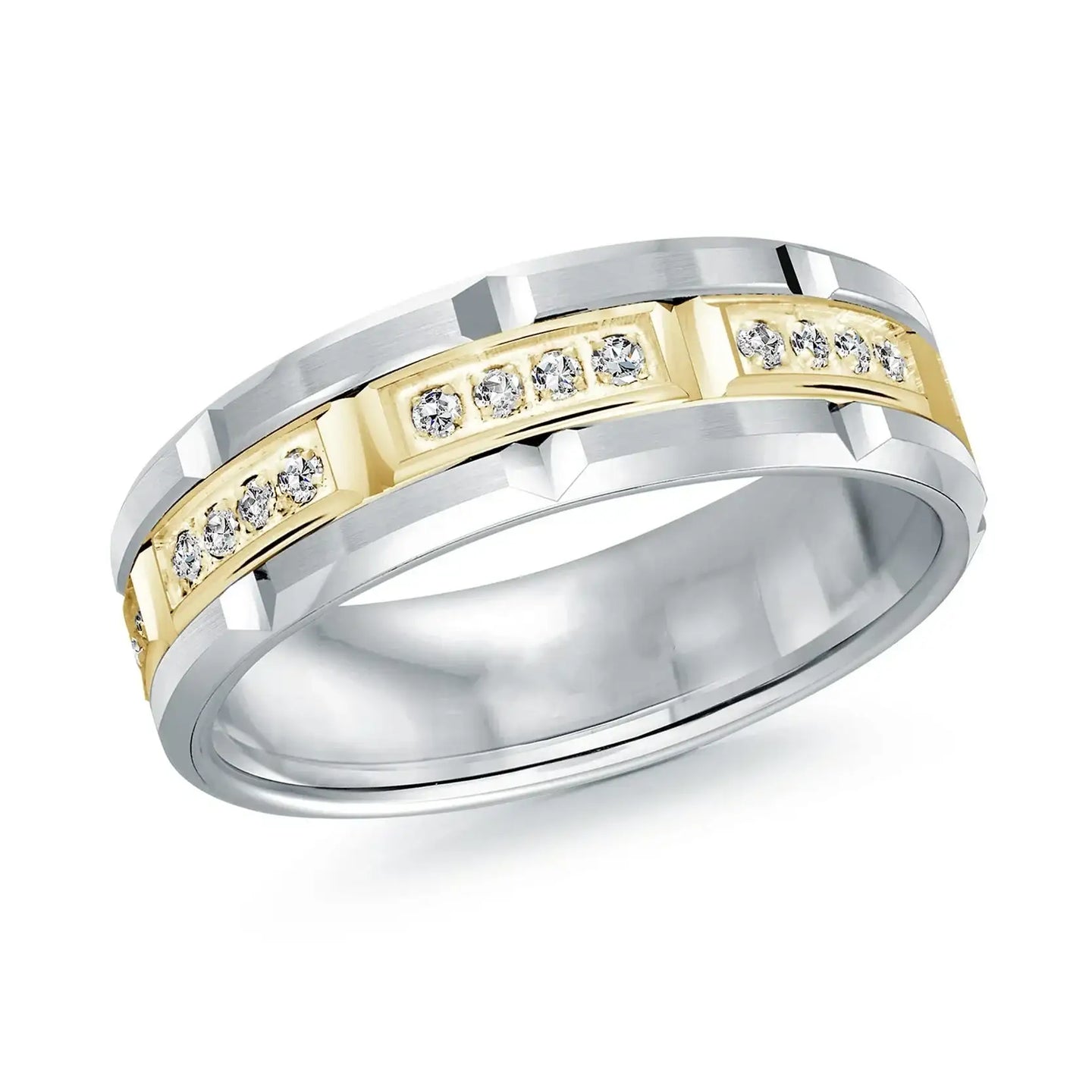 14K White Gold with 14K Yellow Gold and Inlaid Diamonds Ring from the Executif Collection by Malo