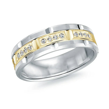 14K White Gold with 14K Yellow Gold and Inlaid Diamonds Ring from the Executif Collection by Malo