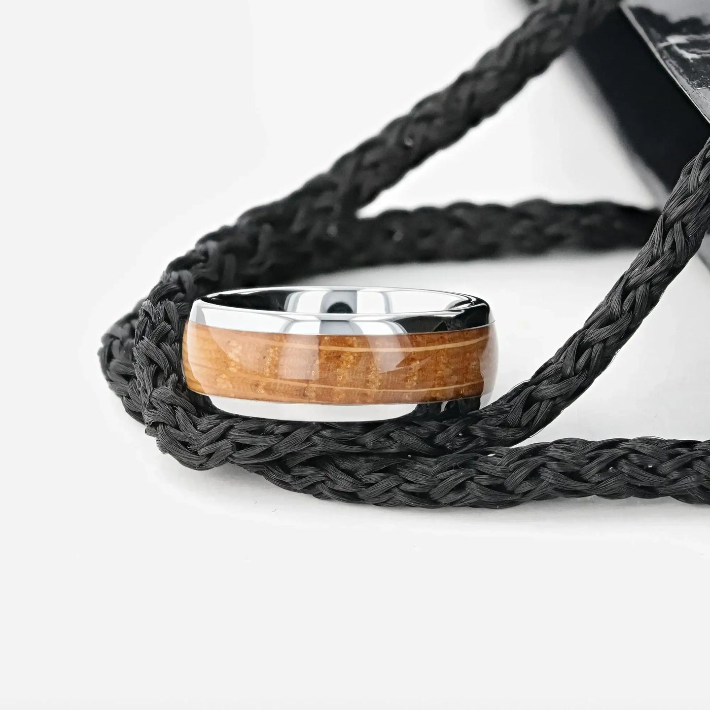 FORMENT Whiskey Barrel Inlaid Tungsten Men's Wedding Band With Domed Polished Edges Made From Genuine Whiskey Barrels - 8mm - Larson Jewelers