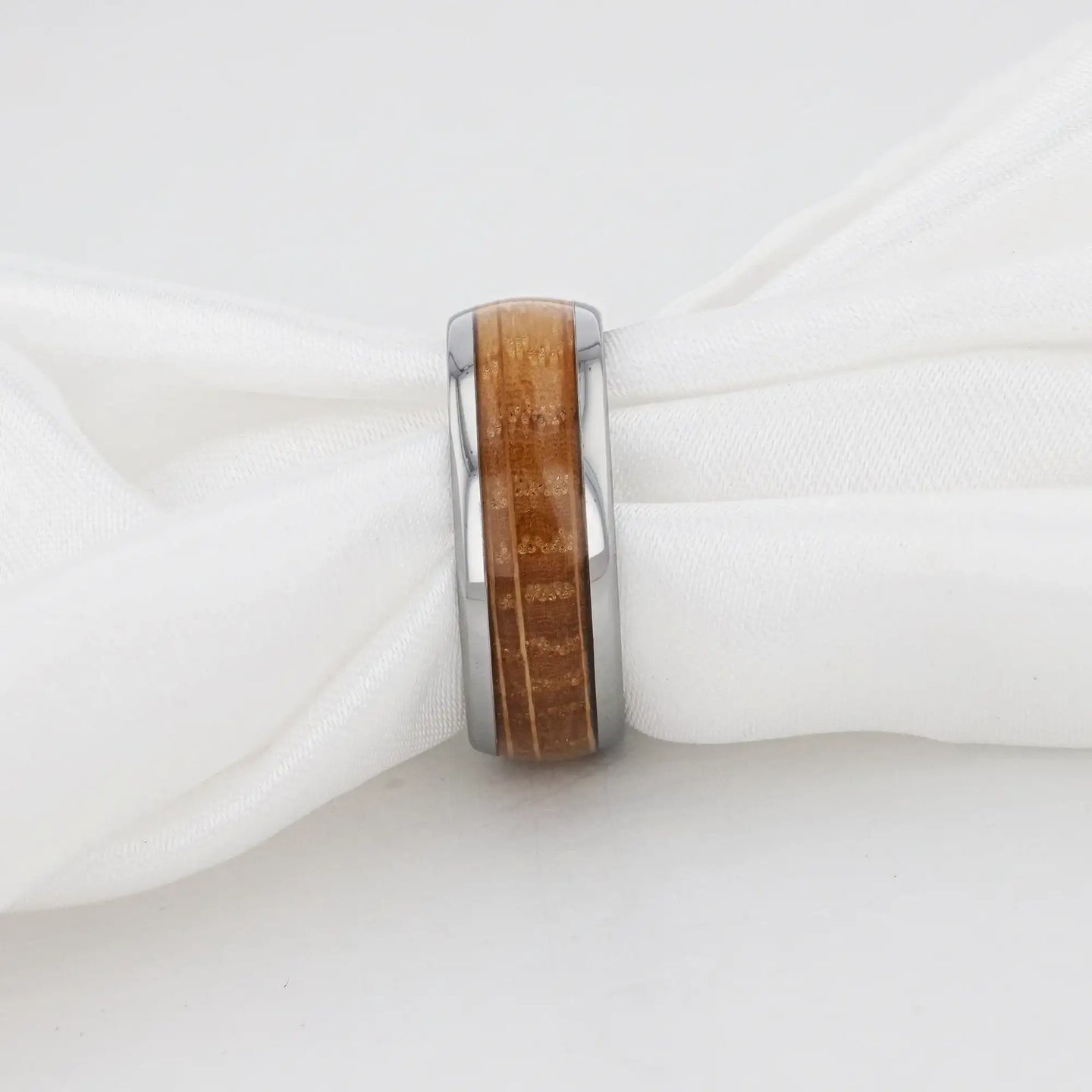 FORMENT Whiskey Barrel Inlaid Tungsten Men's Wedding Band With Domed Polished Edges Made From Genuine Whiskey Barrels - 8mm - Larson Jewelers