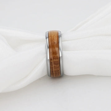 FORMENT Whiskey Barrel Inlaid Tungsten Men's Wedding Band With Domed Polished Edges Made From Genuine Whiskey Barrels - 8mm - Larson Jewelers