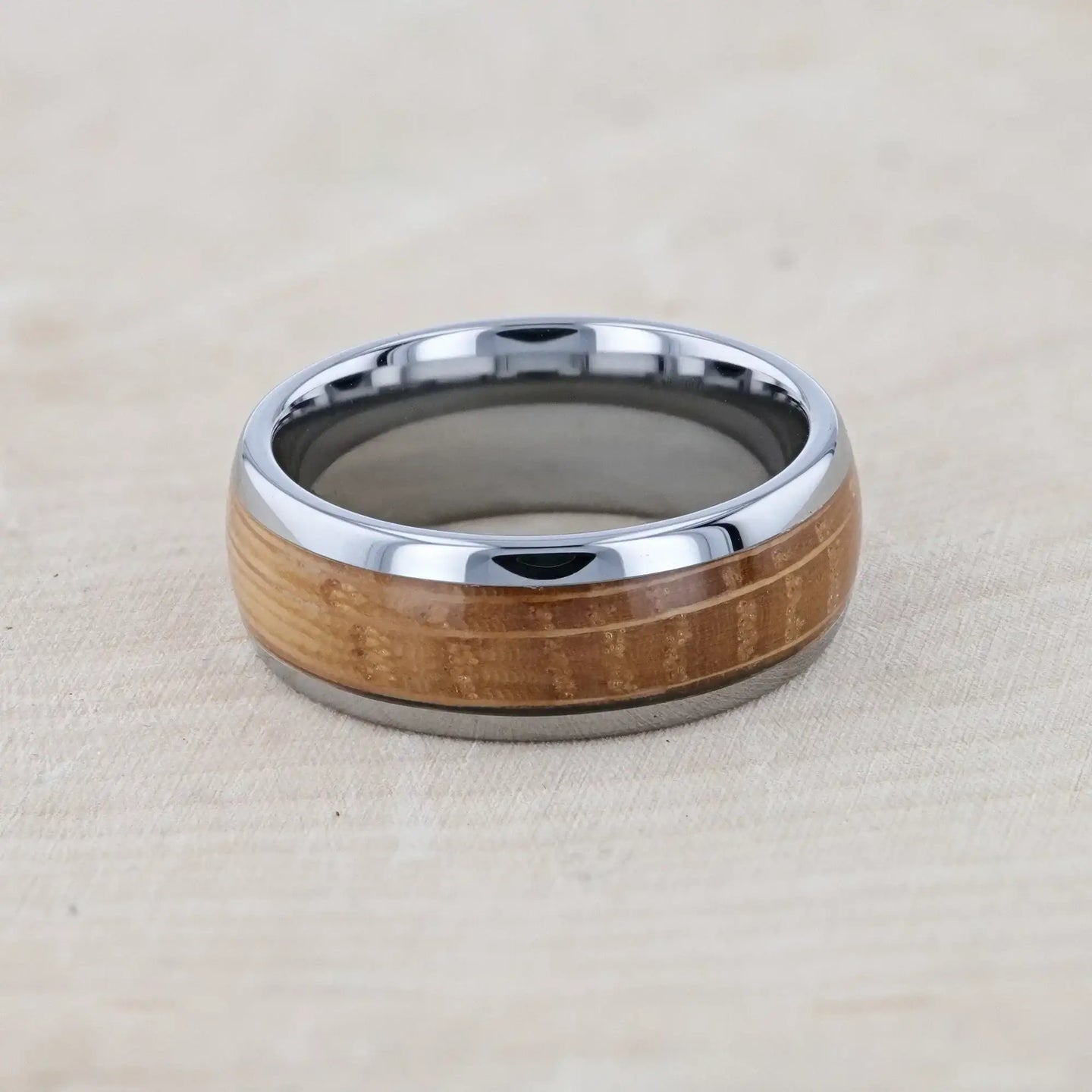 FORMENT Whiskey Barrel Inlaid Tungsten Men's Wedding Band With Domed Polished Edges Made From Genuine Whiskey Barrels - 8mm - Larson Jewelers