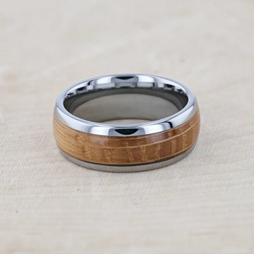 FORMENT Whiskey Barrel Inlaid Tungsten Men's Wedding Band With Domed Polished Edges Made From Genuine Whiskey Barrels - 8mm - Larson Jewelers