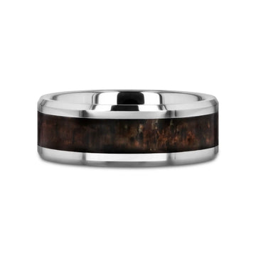 FAWN Beveled Tungsten Carbide Polished Men's Wedding Band with Dark Antler Inlay - 8mm - Larson Jewelers