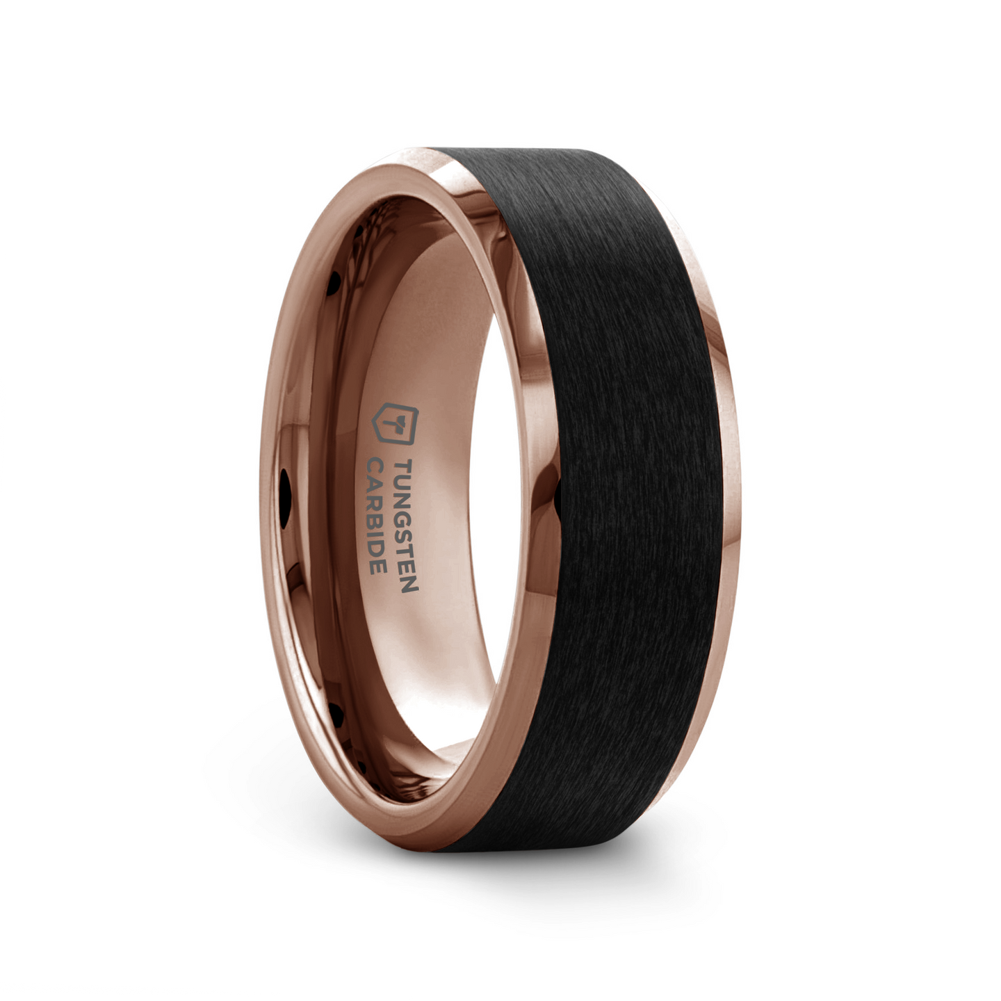 FERROS Espresso Plated Tungsten Polished Beveled Ring with Brushed Black Center - 8mm