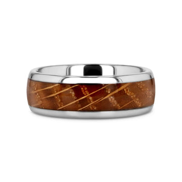 FORMENT Whiskey Barrel Inlaid Tungsten Men's Wedding Band With Domed Polished Edges Made From Genuine Whiskey Barrels - 8mm - Larson Jewelers
