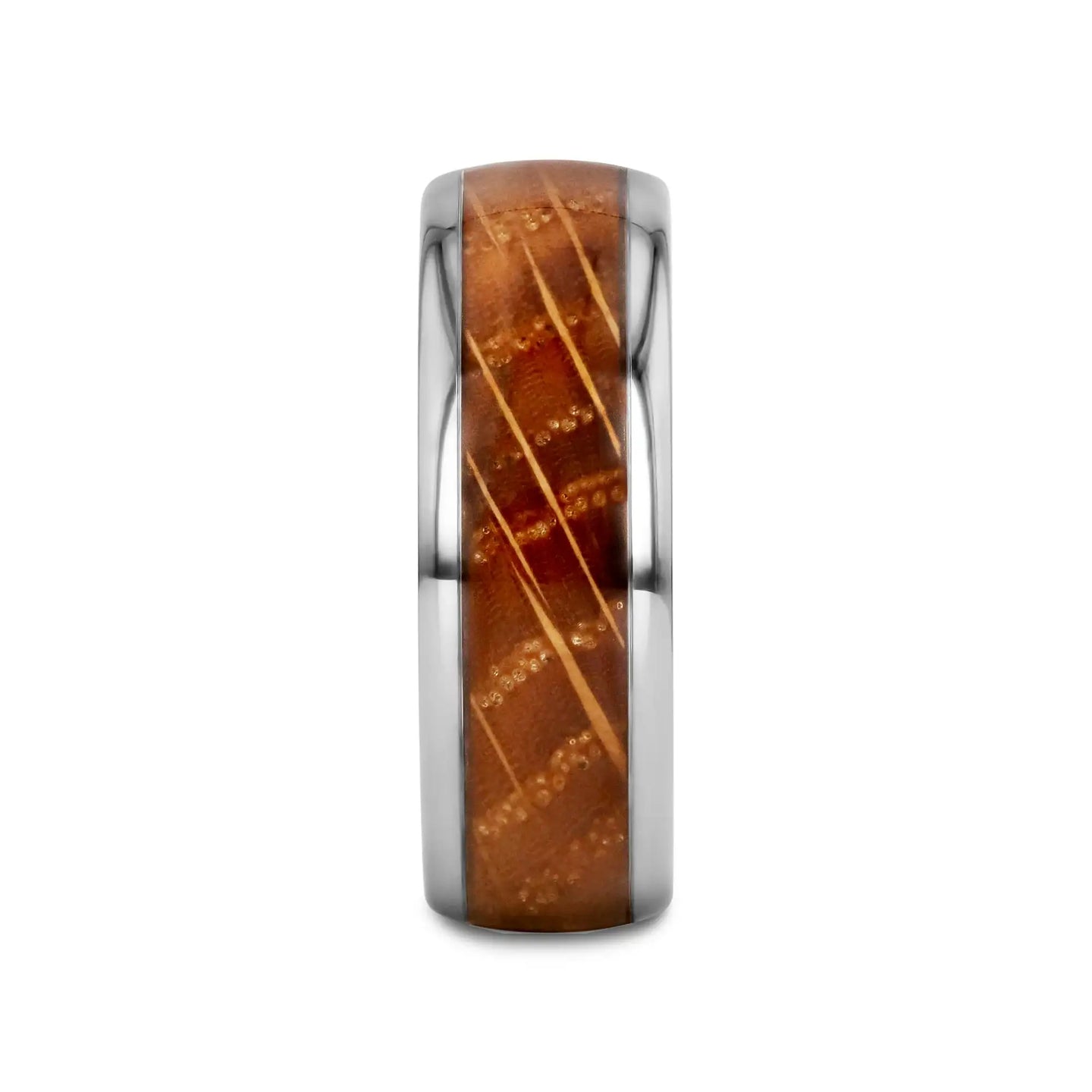 FORMENT Whiskey Barrel Inlaid Tungsten Men's Wedding Band With Domed Polished Edges Made From Genuine Whiskey Barrels - 8mm - Larson Jewelers
