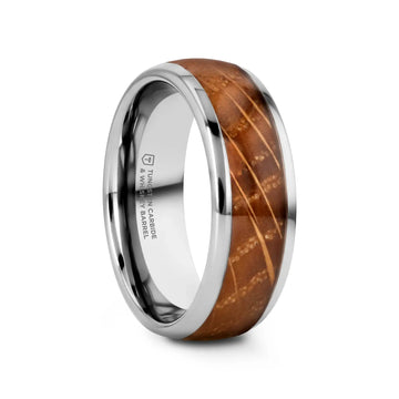 FORMENT Whiskey Barrel Inlaid Tungsten Men's Wedding Band With Domed Polished Edges Made From Genuine Whiskey Barrels - 8mm - Larson Jewelers
