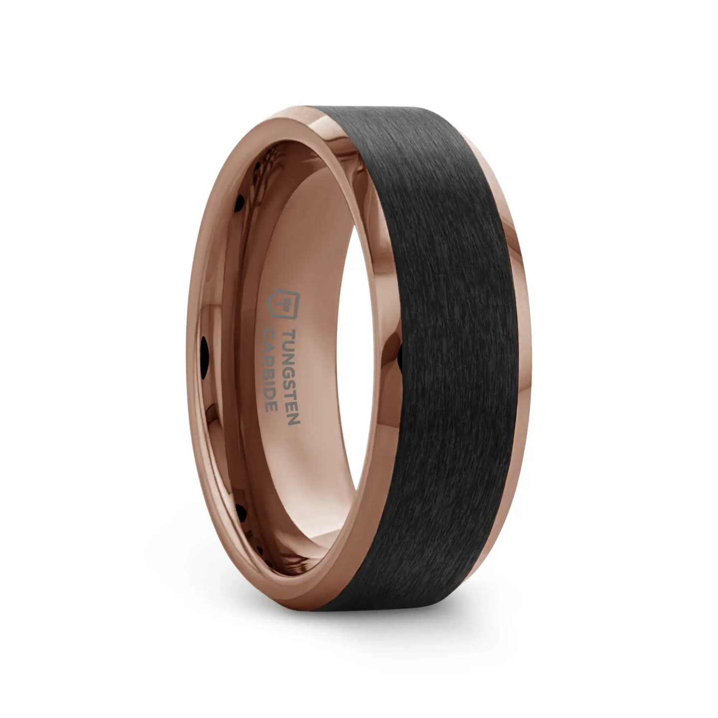FERROS Espresso Plated Tungsten Polished Beveled Ring with Brushed Black Center - 8mm - Larson Jewelers