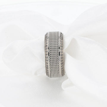 GAUNTLET Steel Chain Titanium Wedding Ring Polished Beveled Edges Set with Round Black Diamonds - 10mm - Larson Jewelers