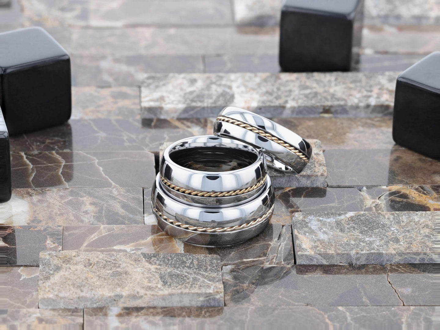 GOLDWYN Braided 14k Gold Inlay Domed Tungsten Ring - 6mm or 8mm - Larson Jewelers