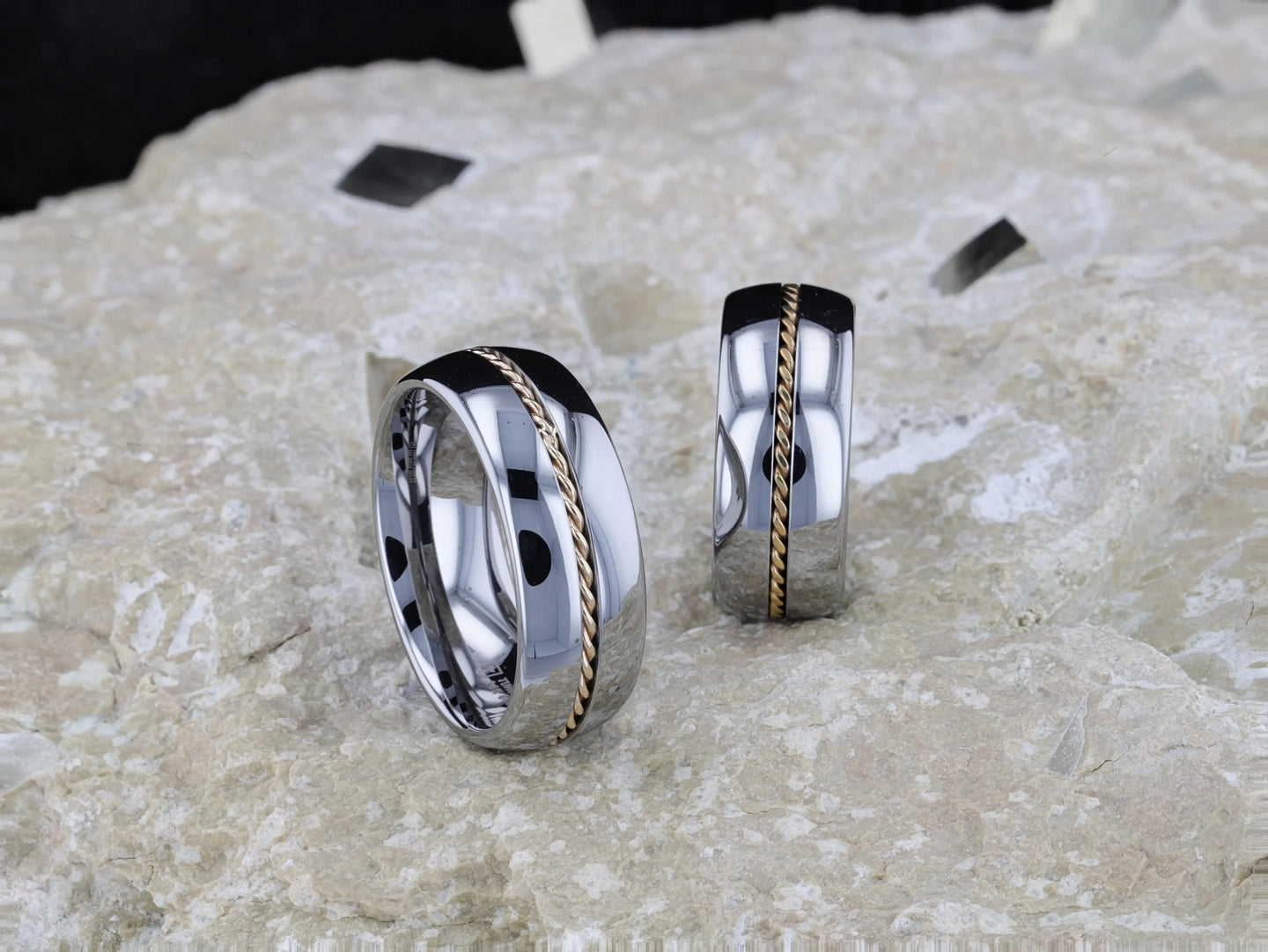 GOLDWYN Braided 14k Gold Inlay Domed Tungsten Ring - 6mm or 8mm - Larson Jewelers