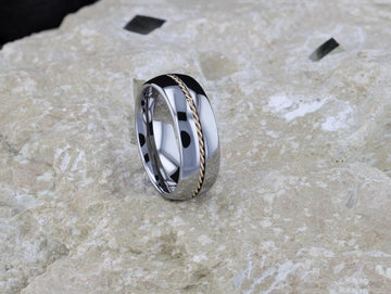 GOLDWYN Braided 14k Gold Inlay Domed Tungsten Ring - 6mm or 8mm - Larson Jewelers