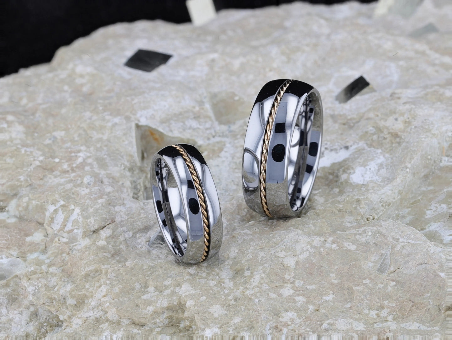 GOLDWYN Braided 14k Gold Inlay Domed Tungsten Ring - 6mm or 8mm - Larson Jewelers