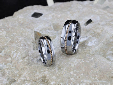 GOLDWYN Braided 14k Gold Inlay Domed Tungsten Ring - 6mm or 8mm - Larson Jewelers