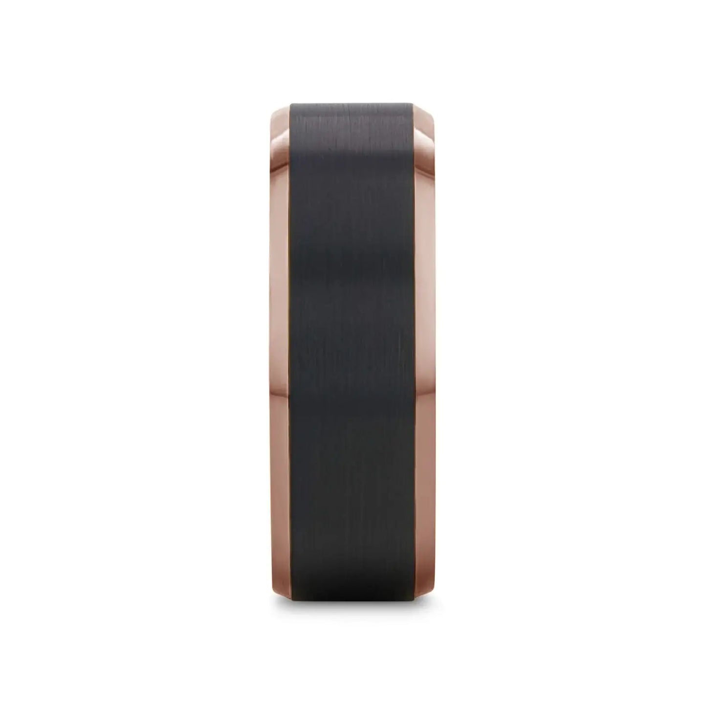 FERROS Espresso Plated Tungsten Polished Beveled Ring with Brushed Black Center - 8mm - Larson Jewelers