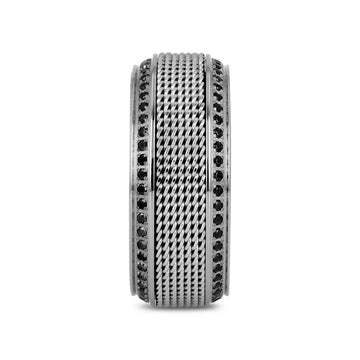 GAUNTLET Steel Chain Titanium Wedding Ring Polished Beveled Edges Set with Round Black Diamonds - 10mm - Larson Jewelers