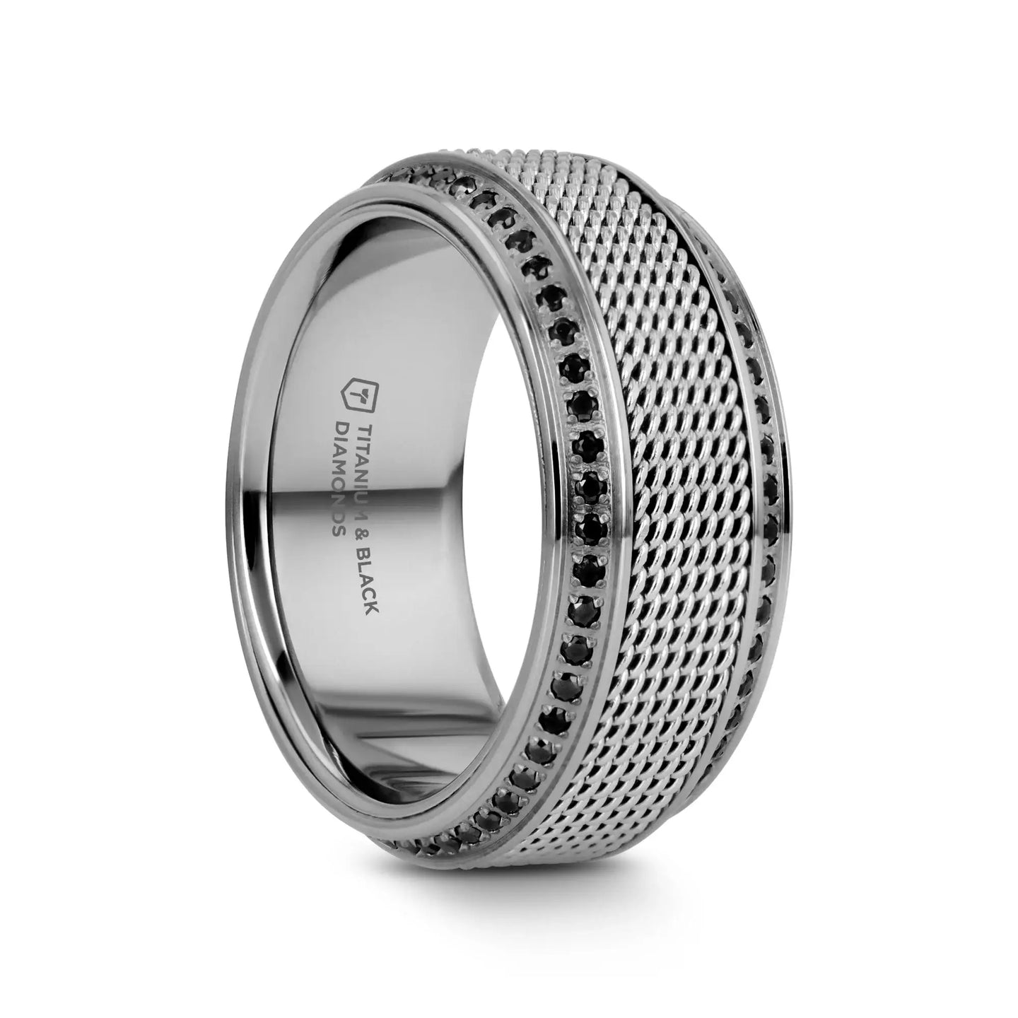 GAUNTLET Steel Chain Titanium Wedding Ring Polished Beveled Edges GAUNTLET Steel Chain Titanium Wedding Ring Polished Beveled Edges