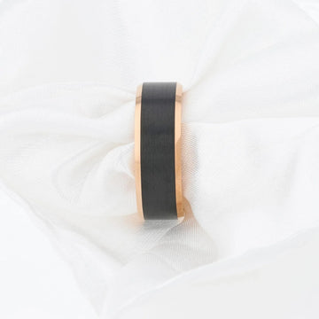 HAYDEN Rose Gold Plated Tungsten Beveled Ring with Brushed Black Center, Comfort Fit (6mm & 8mm) - Larson Jewelers