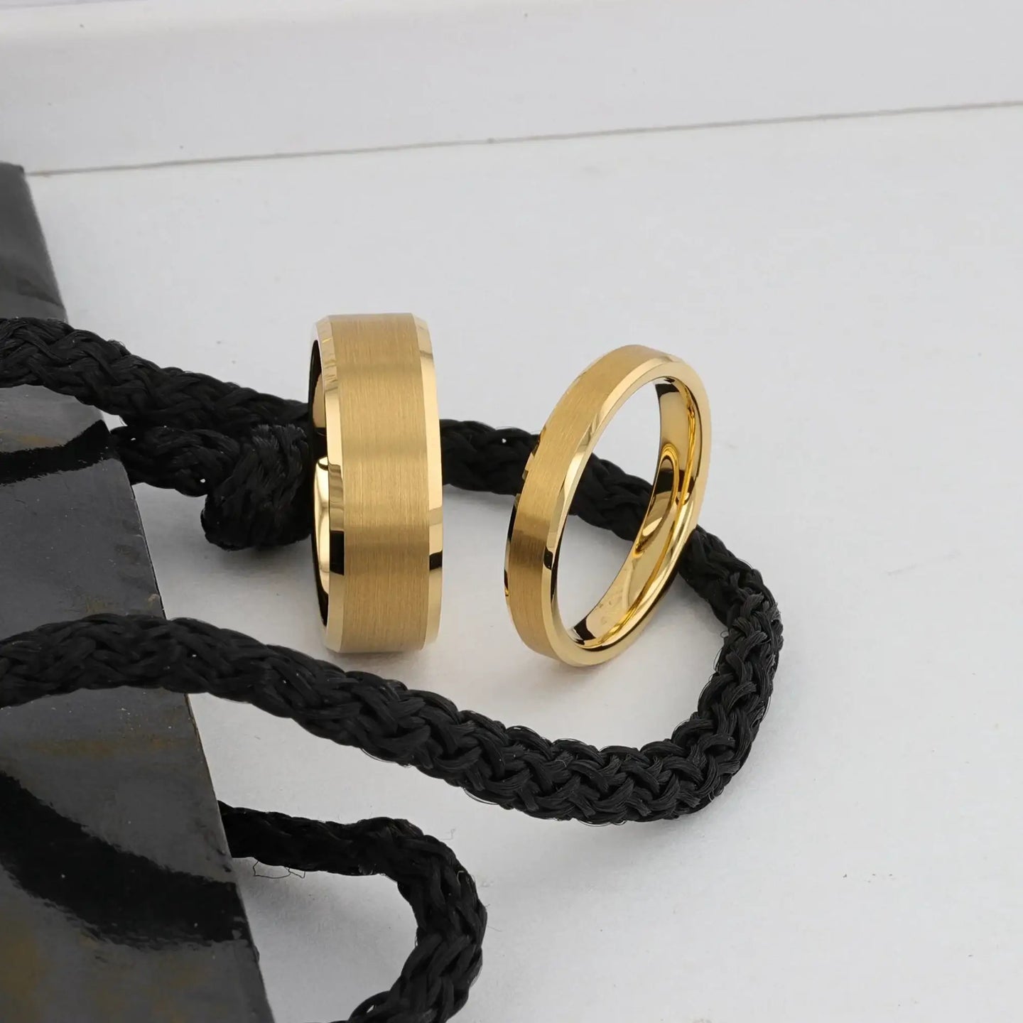 HONOR Gold-Plated Tungsten Beveled Edge Flat Ring with Brushed Center – 6mm & 8mm - Larson Jewelers