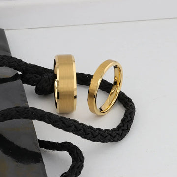 HONOR Gold-Plated Tungsten Beveled Edge Flat Ring with Brushed Center – 6mm & 8mm - Larson Jewelers