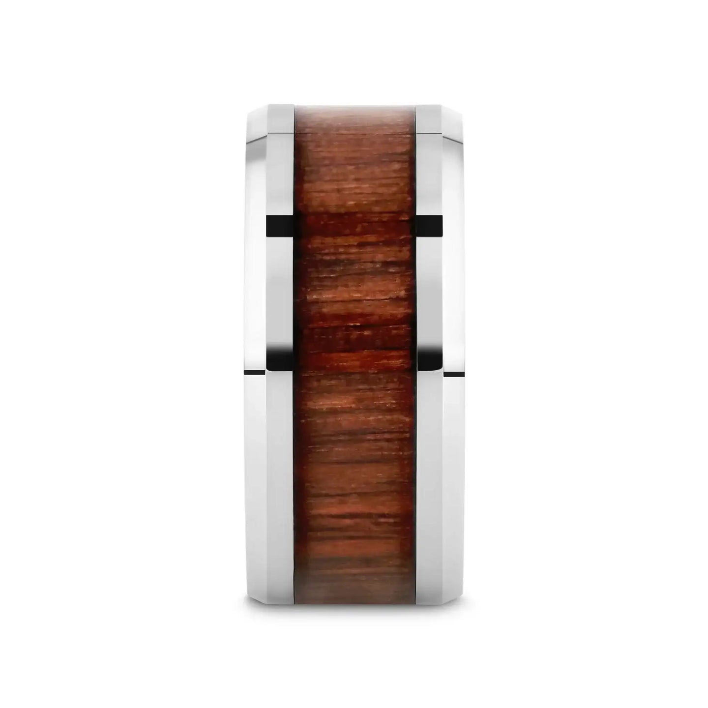 HALIFAX Tungsten Wedding Band with Bevels and Black Walnut Wood Inlay - 4mm - 12mm - Larson Jewelers